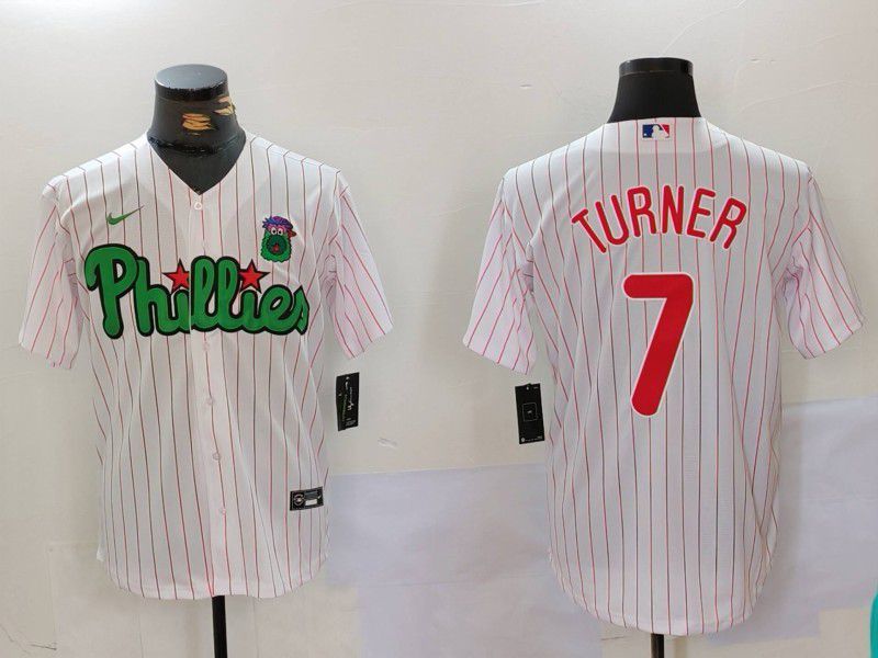 Men Philadelphia Phillies #7 Turner White stripe Second generation Joint Name 2024 Nike MLB Jersey style 1->philadelphia phillies->MLB Jersey